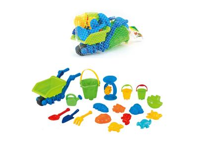 China 18 Pcs Plastic Beach Trolley Cart Children's Play Toys W / Bucket Spade Shovel for sale