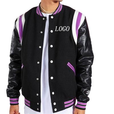 China OEM Wholesale High Street Breathable Polyester Embroidery Chenille Casual Outwear Custom Sleeve Leather Mens College Jacket for sale