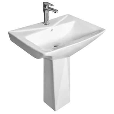 China Easy Clean bathroom sanitary ware Rectangular pedestal porcelain wash basin floor standing sink for sale