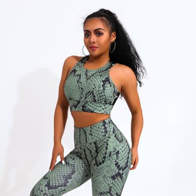 China 2020 Breathable Hot Sale Snake Print Pants Workout 2pcs Yoga Sets Women Sports GYM Leggings Yoga Set Outdoor Fitness for sale