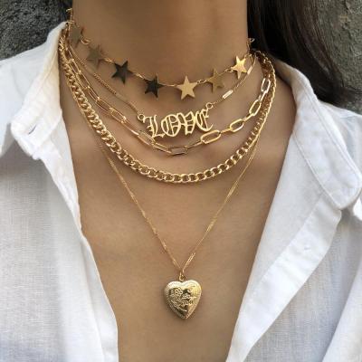 China OEM Women Ladies Quality Fashion Stars Acrylic Multilayer Heart Charm Pendant Necklaces for sale