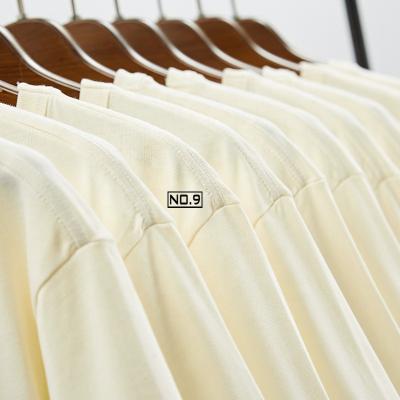 China Wholesale Custom Heavyweight Casual Summer Retro Anti-Wrinkle Cotton 270Gram Solid Color Oversized Short Sleeve T-shirt Beige Tops for sale