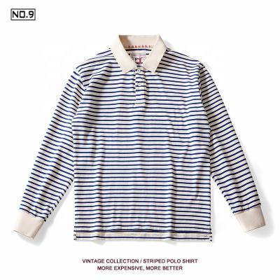 China Retro Lapel Long-sleeved Striped Long-sleeved T-shirt Men's Anti-wrinkle Autumn Cotton Polo Shirt Japanese T-shirt for sale