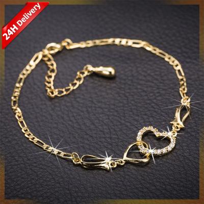 China HOVANCI FASHIONABLE Hot Selling Gold Crystal Double Heart Shape Anklet Chain Foot Chains Jewelry For Women for sale