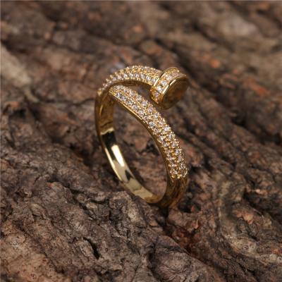 China HOVANCI Real Statement 18K Durable Gold Plated Nail Shape Rings Iced Out Full Rhinestone Crystal Nail Jewelry Hip Hops Rings for sale