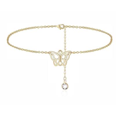 China HOVANCI New Arrival Sample Lead Free Nickel Free Gold Plated Hollow Butterfly Charm Anklets For Women for sale