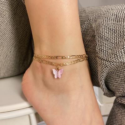 China HOVANCI INS Multilayer Link Chain Rose Butterfly Pendants Hot Sale Casual/Sporty Foot Jewelry Charm Anklet Chain for sale