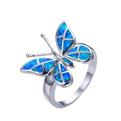 China Nickel free; Plating Silver Plating Opal Butterfly Ring White Green Opal Butterfly Ring Blue Fashion High Quality Lead Free From HOVANCI for sale