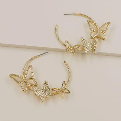 China High Quality HOVANCI 2020 Fashionable New Gold Plated New Gold Plated Circle Butterfly Earrings Butterfly C Hollow Earring For Girls for sale