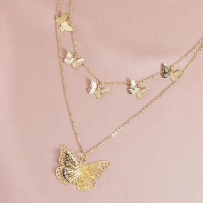 China FASHIONABLE HOVANCI Double Layers Butterfly Charm Necklace Gold Butterfly Pendants Necklace for sale