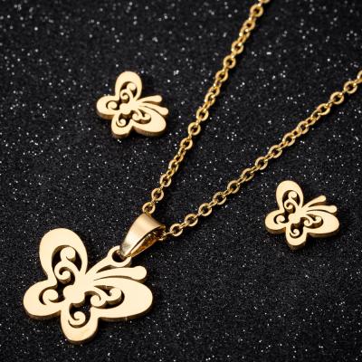 China HOVANCI New Arrival FASHIONABLE Stainless Steel Butterfly Necklace Stud Earrings Set Silver Gold Butterfly Necklace for sale