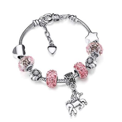 China HOVANCI 2020 DIY CZ Hores Cute Pink Crystal Bracelet Dangle Female Children Heart Bead Charm Bracelet for sale