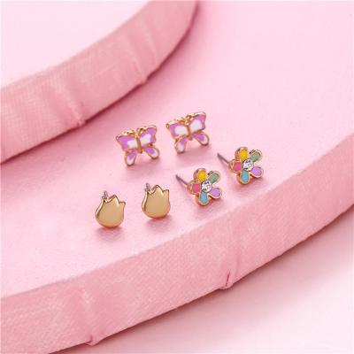 China Cute HOVANCI Fashion Trend Cartoon Lead Nickel Free Kids Flower Rose Tiny Butterfly Shape Oil Drip Stud Earrings For Baby for sale