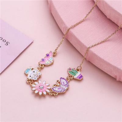 China HOVANCI Environmentally Friendly Hot Korean Popular Kids Style Sweet Cartoon Rainbow Stars Cat Flower Butterfly Best Friend Necklace For Kids for sale