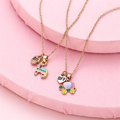 China New HOVANCI Fashion Box Chain Children's Enamel Rainbow Cartoon Pumpkin Carriage Unicorn Pendant Necklace Set for sale