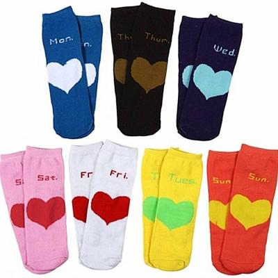 China Sustainable Comfy Soft Cotton Daily Novelty 7 Days Socks, Custom Design Weekly Day 7 Week Socks for sale