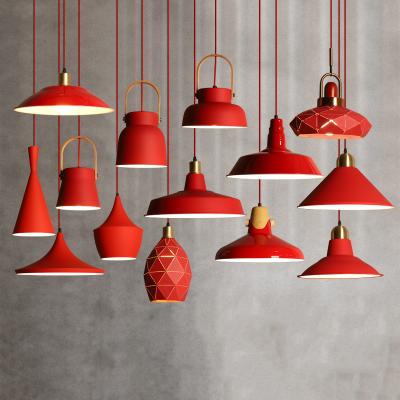 China Cafe Modern Industrial Restaurant Gym Warehouse Hall Exhibition Hall Exhibition Hall Red Metal Pendant Light E27 Red Pendant Light for sale