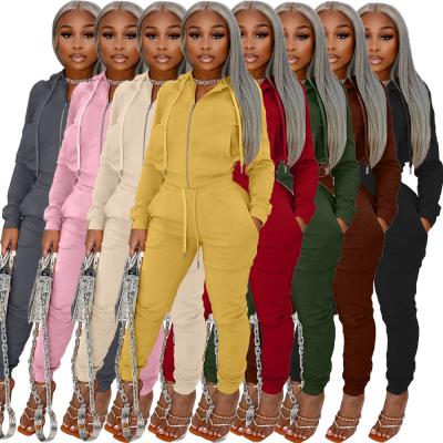 China Fashion QUICK DRY Women's Velor Zipper Set Casual Hooded QUICK DRY Sweatsuit Women Tracksuit Suit for sale