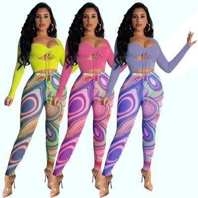 China 2021 Fall Women Clothing Tie Dye QUICK DRY QUICK DYE Print Long Sleeve Fitness Clothes Tracksuits 2 Pieces Set For Women for sale