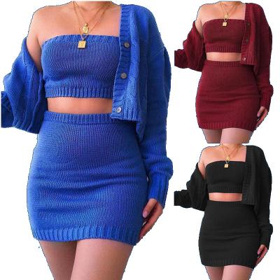 China QUICK DRY QUICK DRY sweater for women sweater cardigan crop tops and shorts fashion 3 piece set women knitted sweater suits for sale