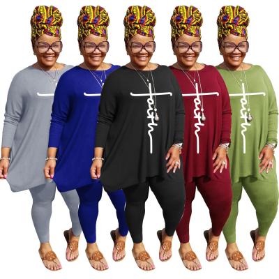 China Anti-Static Faith Printed Casual 2pcs Plus Size Anti-Static Sets Women Clothes Loungewear Sets For Fat Women Plus Size 2 Pieces Sets Sports Wear for sale