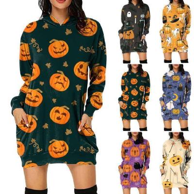 China 2021 Autumn/Winter Digital Printing Hooded Sweater Women's Anti-static Halloween Long Sleeve Dress Dress Anti-static Dress for sale