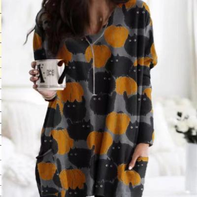 China 2021 New Halloween Autumn And Winter Anti-Static Long-sleeved Dress Pumpkin Cat In Ladies Working Dress Dresses for sale