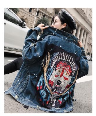 China wholesale heavyweight Jean Jackets For Ladies Demin Autumn Sequin Women Anti-wrinkle jeans Anti-wrinkle winter jacket vintage design for sale