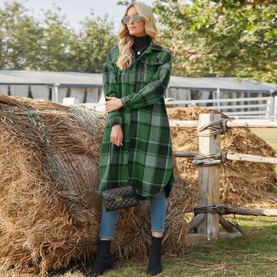 China 2021 Autumn Anti-Wrinkle XS -2XL Women Clothing Women Vintage Long Cardigan Plaid Jacket Turtle Neck Wool Coat for sale