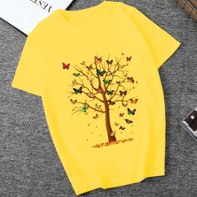 China Lady Women's Casual QUICK DRY Girl's Shirt Tree Print Cheaper Oversized Crop Tops T-shirt for sale