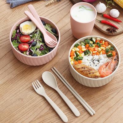 China Hot Selling Wheat Straw Viable Amazon Lunch Box Plastic Lunch Box Bento Box Instant Noodle Fresh-Keeping Working Bowl With Lid for sale