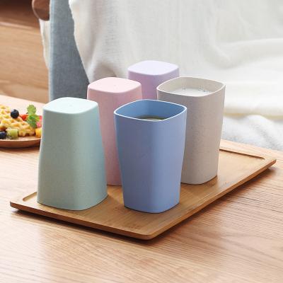 China Reusable Straw Minimalist Children's Wheat Cartoon Water Cups Brand Household Mug Milk Cups Cappuccino Coffee Cups Square Plastic Matte for sale