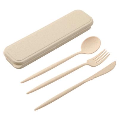 China 20 Hot Selling Wheat Straw Tableware Set Student Wheat Tableware Knife Fork Portable Three-Piece Set Amazon Promotional Gift for sale