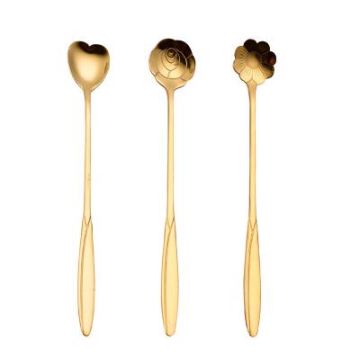 China New Selling Stainless Steel Long Handle Viable Hot Gold Plated Daisy Spoon Creative Amazon Mug Coffee Stirring Spoon Tea Spoon for sale