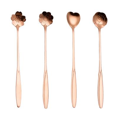 China Hot Selling New Stainless Steel Long Handle Stainless Steel Spoon Creative Amazon Mug Coffee Viable Rose Gold Plated Stirring Spoon Tea Spoon for sale