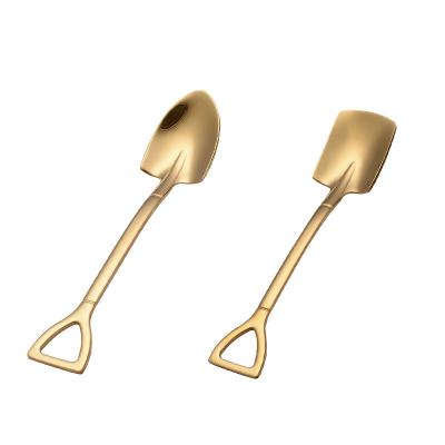 China Creative Square Spoon Fruit Flatware 304 Stainless Steel Shovel Spoon Dessert Headed Scoop Teaspoon Gold Shovel For Family for sale