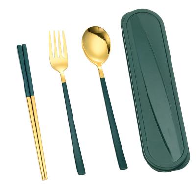 China Viable Hot Sale 304 Stainless Steel Cutlery Set 3 Pcs Spoon Chopsticks Fork Student Flatware Portable Set Company Promotional Gifts for sale