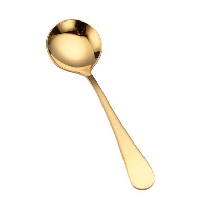 China Viable Lightweight Luxury Gold Thicken Round High End Spoon 304 Stainless Steel Household Tableware Adult Soup Spoon for sale