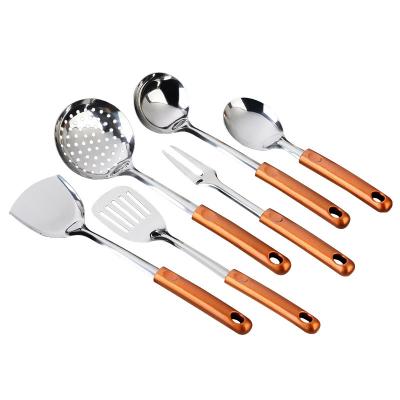 China Hot Selling Stainless Steel Viable Kitchenware Set Creative Home Comfort Anti-Scald Handle Spatula Frying Colander Spoon Scoop for sale