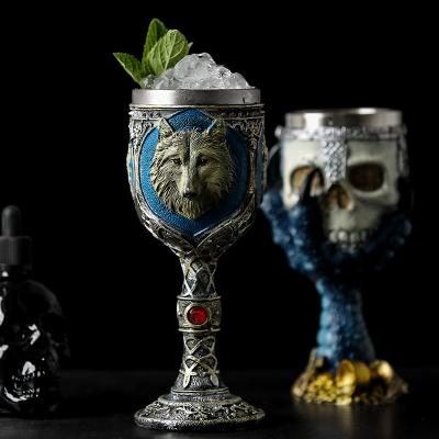 China Viable Creative Stainless Steel 3D Cup Goblet CupsResin Skeleton Wine Tasting Mug For Bar And Halloween Gift for sale