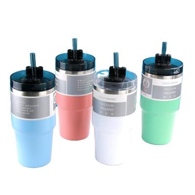 China Sustainable Wholesale Double Wall Travel Boba Coffee Mug Set Stainless Steel Tumbler Cups With Lids And Straws for sale