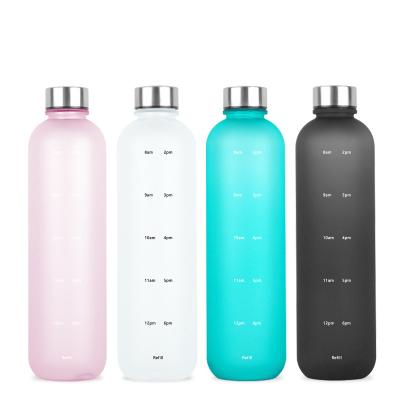 China Viable Wholesale 2022 1000ml Multiple Colors Scrub Sports Fitness Motivational Sports Plastic Water Bottle for sale