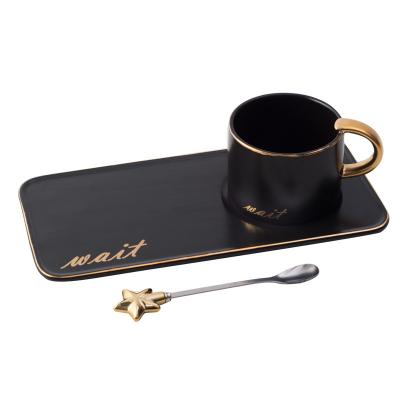 China Amazon Success Sustainable Porcelain Mugs Nordic Aesthetic Luxury Ceramic Coffee Mug With Spoon And Tray for sale