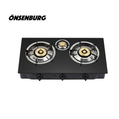 China Hotel Home Appliance Tempered Glass 3 Burner Gas Stove with Competitive Price for sale