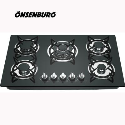 China Hotel LPG Gas 5 Burner Stainless Steel Built In Gas Hob for sale