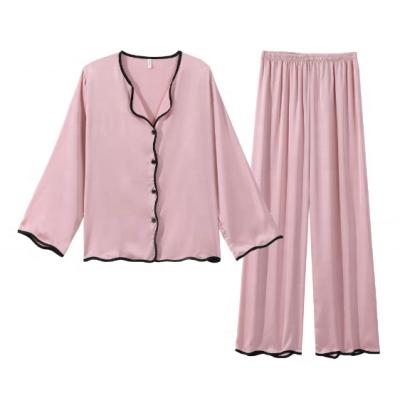 China QUICK-DRY spring and ice silk thin home service simple large size Korean long-sleeved version of summer sexy silk women's suit pajamas for sale