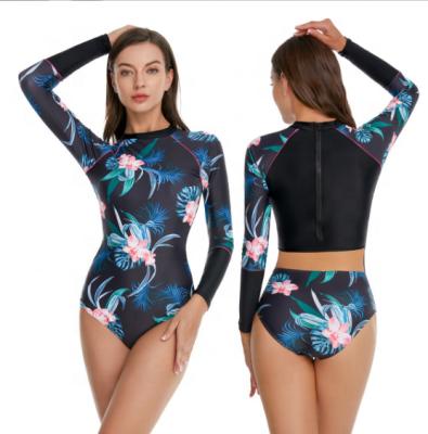 China Plus Size Surfing Suit Surfing Wetsuit Printed Surf Dive Suit 2022 Long Sleeve Swimsuit Back Zipper Swimsuit Women Swimwear for sale