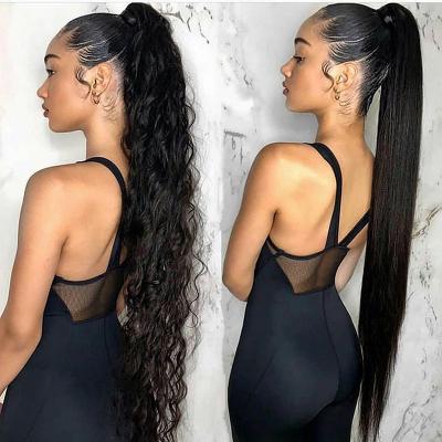 China Jerry Curl Brazilian Curly Hair Extensions Remy Hair Wrap Around Drawstring Ponytail Hair Clip in Pony Tail for sale