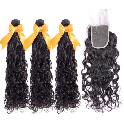 China Wholesale Silky Straight Brazilian Water Wave Factory Price 8A 10A 100% Virgin Human Hair Bundles With Lace Frontal Closure for sale