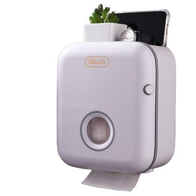 China Durable Semi-intelligent Large Capacity Carrier Paper Free Punch Waterproof Holder Toilet Paper Box Roll Storage for sale